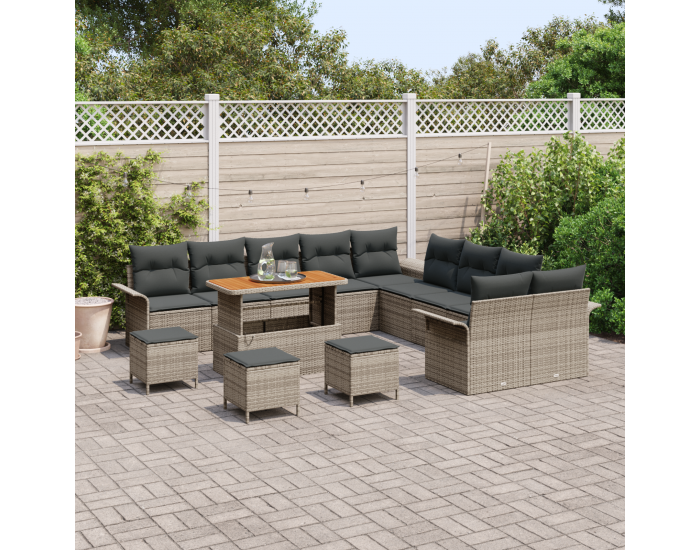 Sonata H 14 партиен комплект за градина с възглавници сив полиратан акация