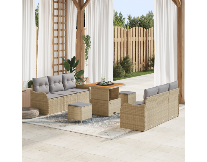 Комплект градински диван Sonata H с възглавници бежов полиратан и акация