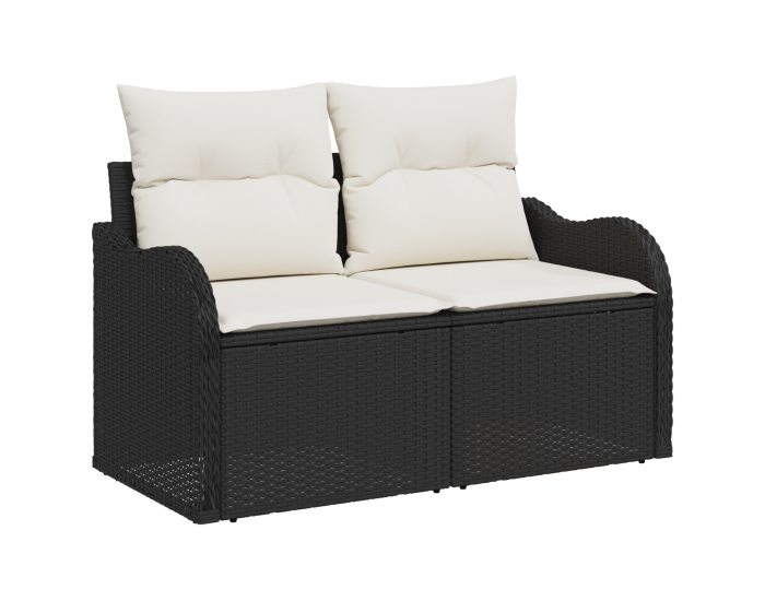 9 Частен Комплект Диван за Градина с Възглавници Черен Полирата Акация