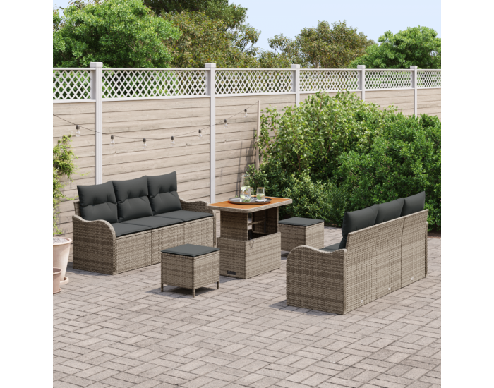 Комплект от 9 части диван за градина Sonata H с възглавници Сив полиестер Акайсия