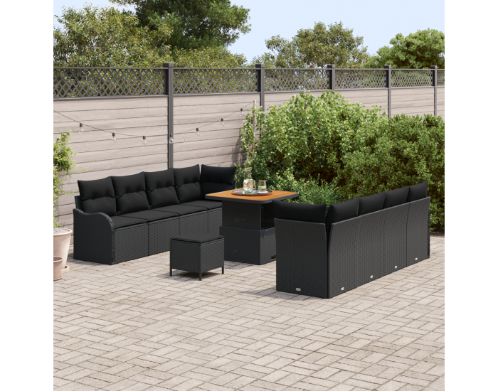 Sonata H 11-частен градински диван комплект с възглавници Черен Полирана Акация