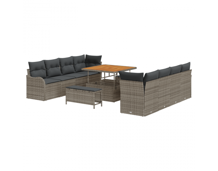 Sonata H 11 части градински диван комплект с възглавници сиво полиратан акация