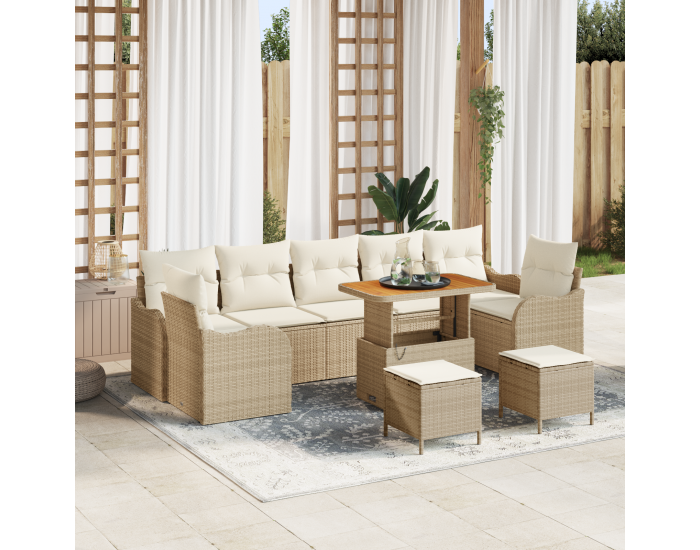 Sonata H 10 Частен Градински Комплект Диван с Възглавници Бежов Полиратан Акация