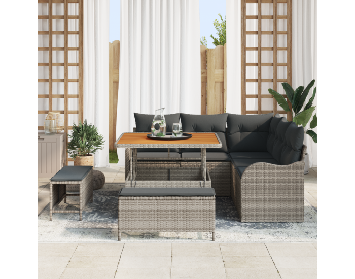 Градински комплект дивани Sonata H от 8 части с възглавници Сив Полиратиран Акация