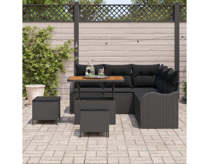 Sonata H комплект от 8 части градински диван с възглавници черен полиратан акация