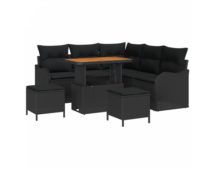 Sonata H комплект от 8 части градински диван с възглавници черен полиратан акация