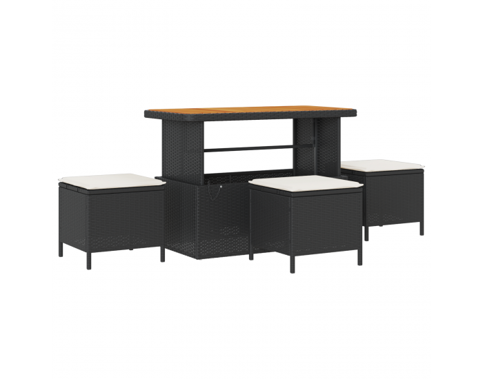 Sonata H 10 Частен Градински Диван Комплект с Възглавници Черен Полиестерен Акация