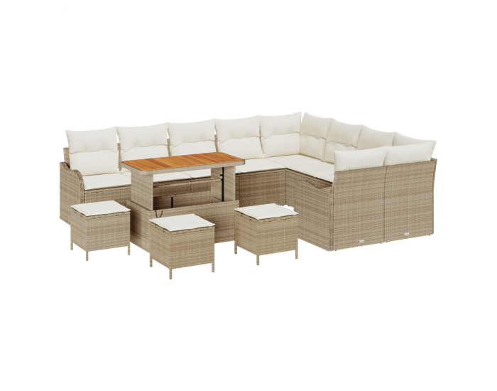 Sonata H 13 части градински диван комплект с възглавници бежов полиратан акация