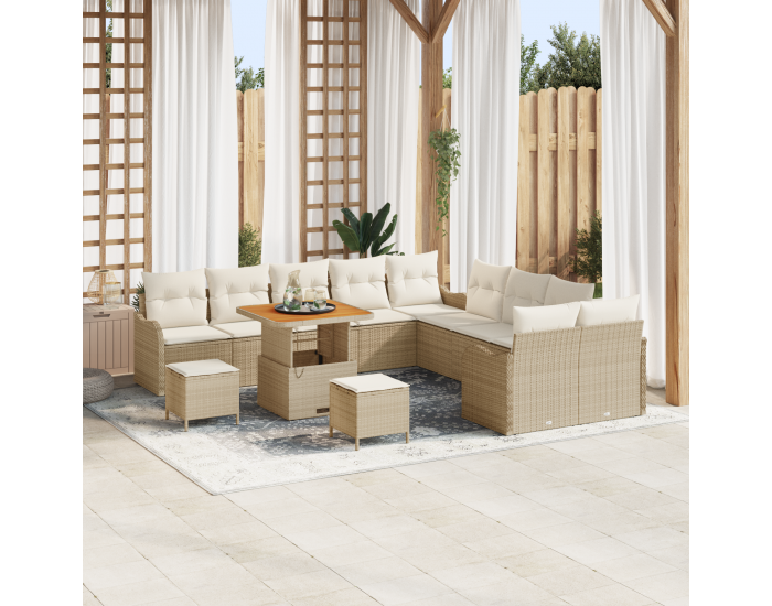 Sonata H 13 частен градински диван комплект с възглавници бежов полирата акация