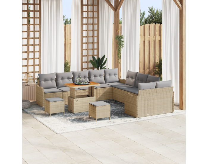Sonata H 13 частов градински диван комплект с възглавници бежов полиратан акация