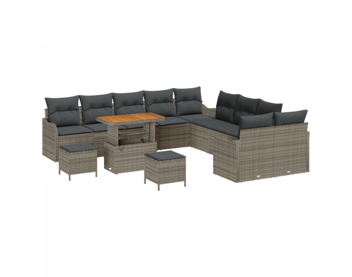 Комплект градински диван Sonata H с възглавници Сив Полиратан Акация