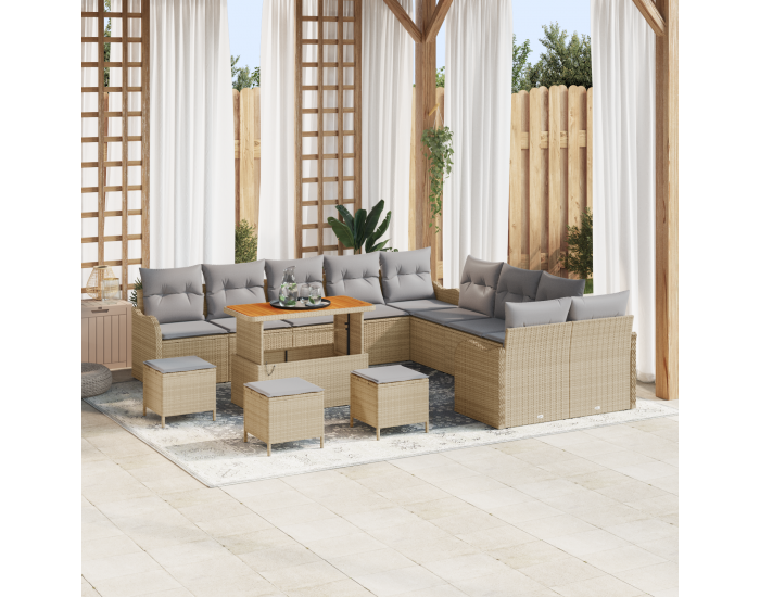 Sonata H 14 части градински диван комплект с възглавници в бежов полиратан