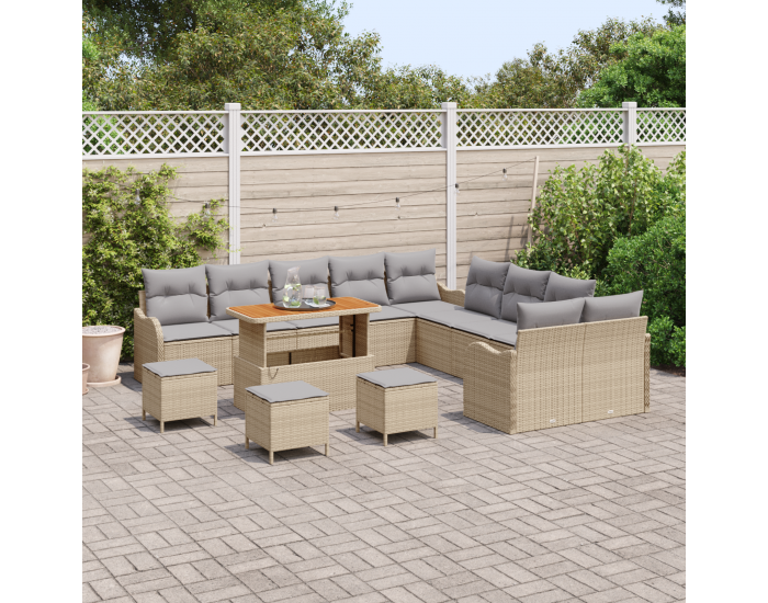 Sonata H 14 части градински диван комплект с възглавници в бежов полиратан