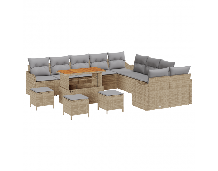 Sonata H 14 части градински диван комплект с възглавници в бежов полиратан