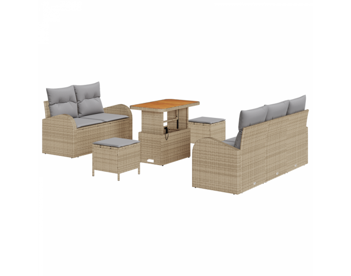 Комплект от 8 части градински дивани Sonata H с възглавници бежов полиратан акация
