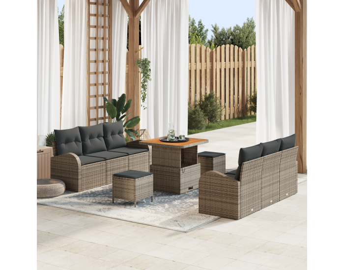 Комплект градински диван Sonata H с 9 части с възглавници сив полиратан акация