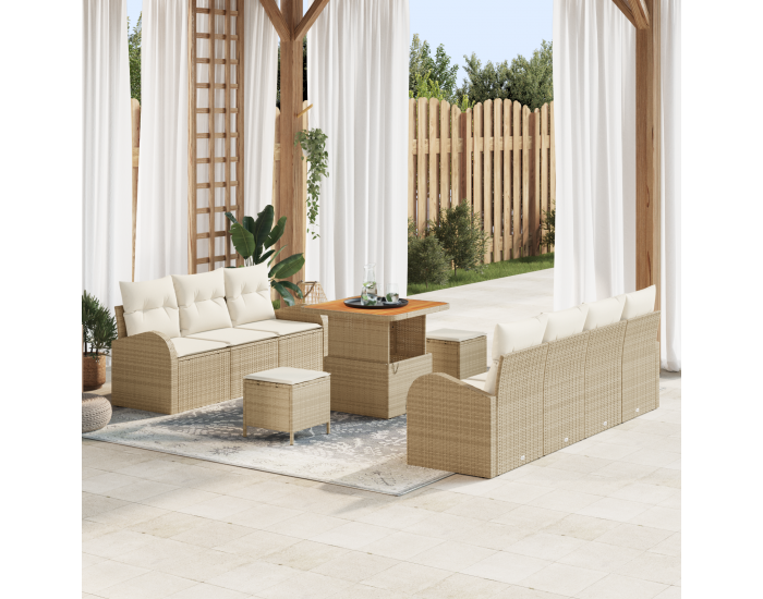 Sonata H 10 частов комплект градински диван с възглавници Бежов Полиратан Акация