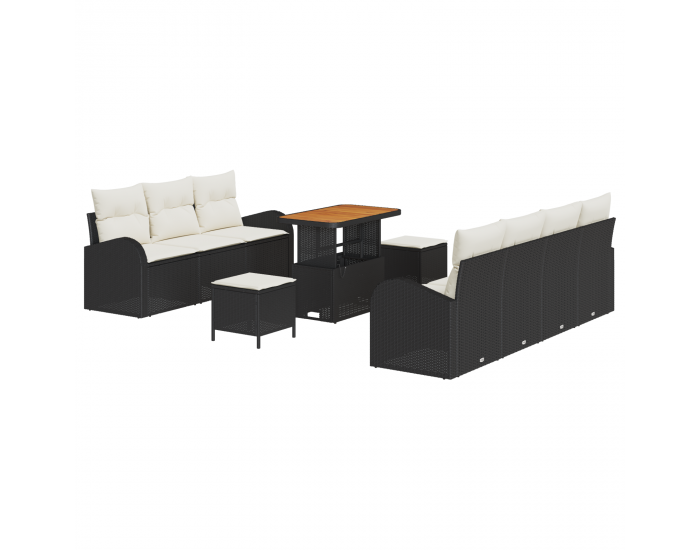 Sonata H 10 Часов комплект градински диван с възглавници Черен Полиратан Акация