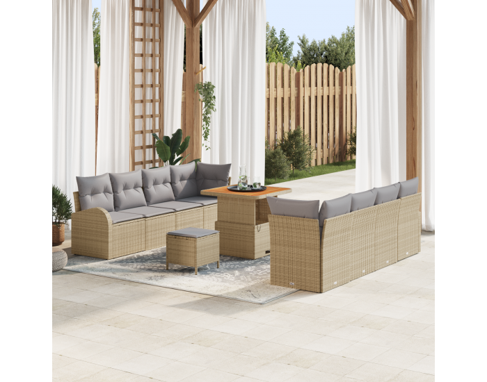Sonata H 11 Частен комплект градински дивани с възглавници Бежов Полирано ратаново Акация