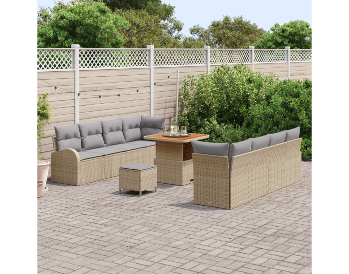 Sonata H 11 Частен комплект градински дивани с възглавници Бежов Полирано ратаново Акация