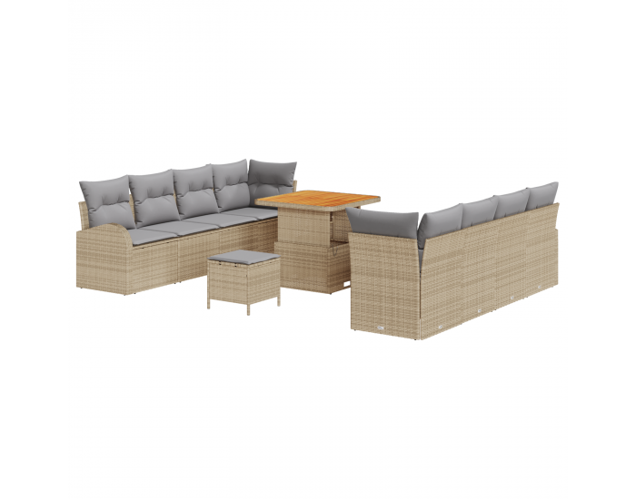 Sonata H 11 Частен комплект градински дивани с възглавници Бежов Полирано ратаново Акация