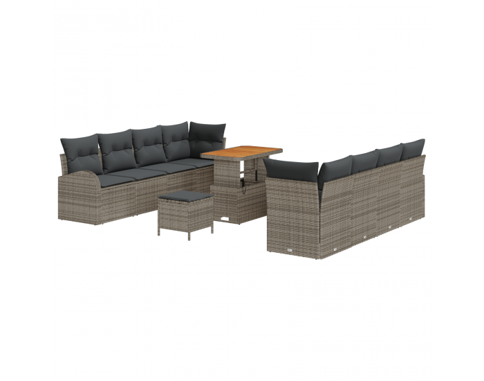 Sonata H 11-частен комплект градински диван с възглавници Сив полиратан Акация