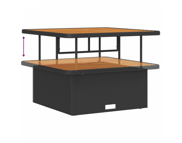 Комплект градински диван Sonata H с възглавници Черен Полиестер Ратан Акация