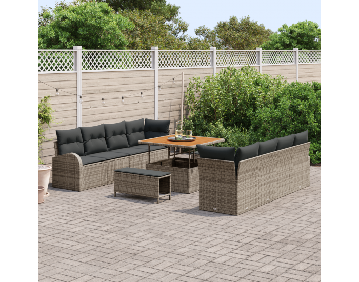 Sonata H 11 Частен комплект градински диван с възглавници сив полиратан акация