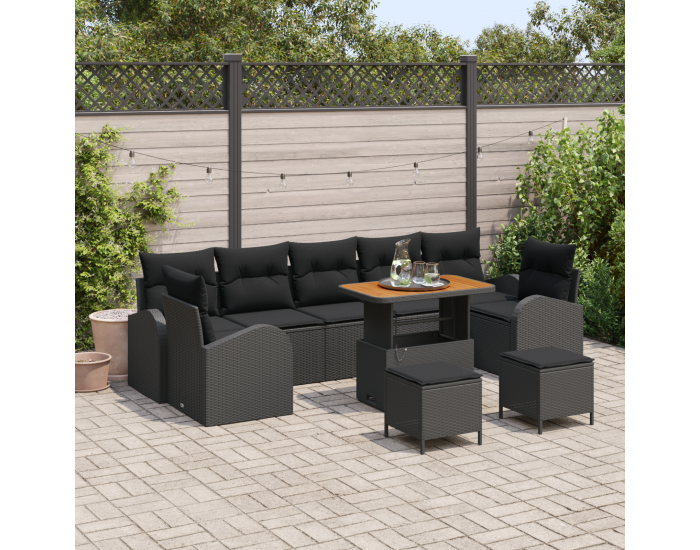 Sonata H 10 Часов комплект градински дивани с възглавници черен полиратан акация