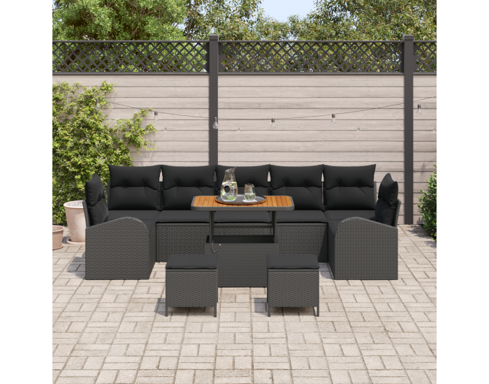 Sonata H 10 Часов комплект градински дивани с възглавници черен полиратан акация