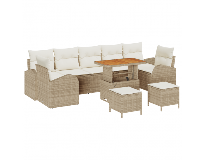 Sonata H 10 частен градински диван комплект с възглавници Бежов Полиратан Акация