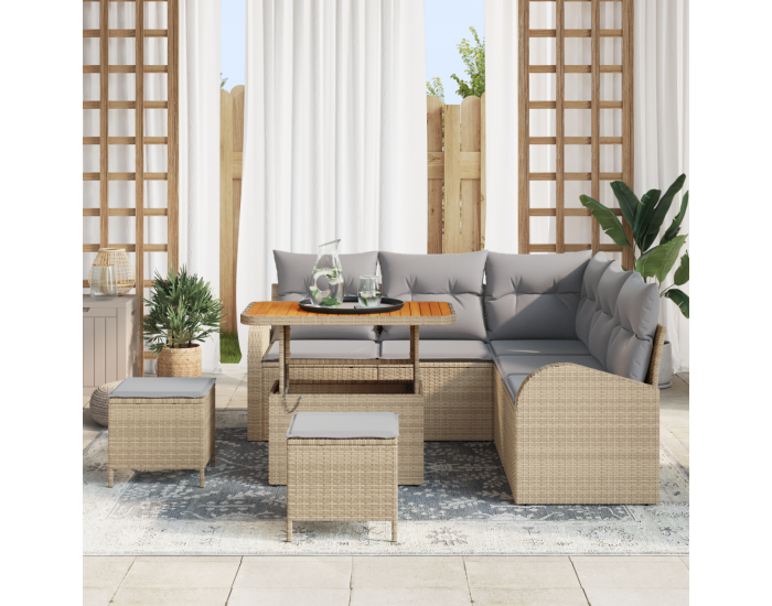 Sonata H Комплект от 8 части градински диван с възглавници бежов полиратан акация