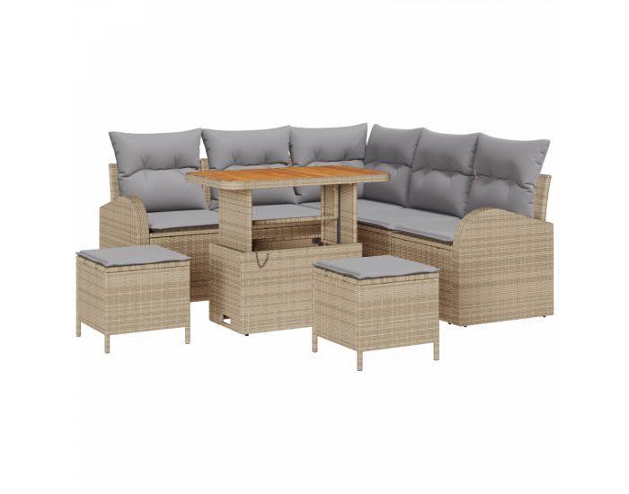 Sonata H Комплект от 8 части градински диван с възглавници бежов полиратан акация