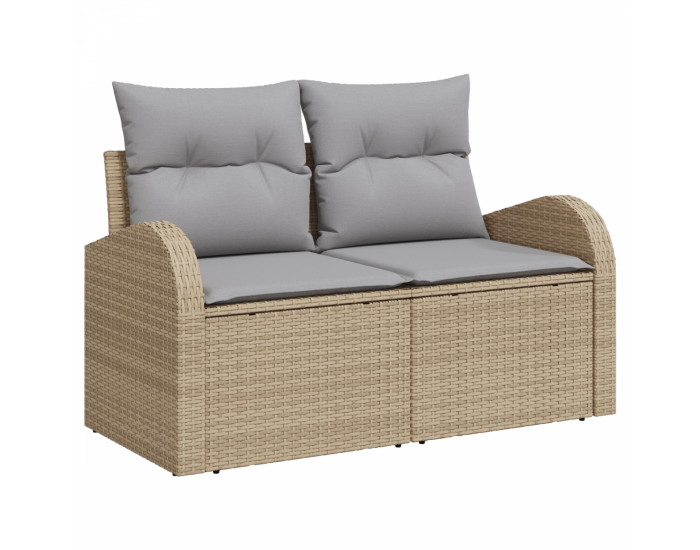 9 части градински диван комплект с възглавници Бежов полираатан акация