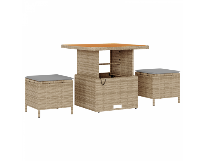 Комплект от 9 парчета градински диван с възглавници Бежов поли ратан акация