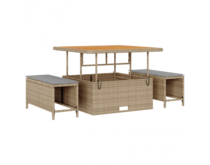 Sonata H 12 Частен Градински Диван Комплект с Възглавници Бежов Полиестер Ратан Акация