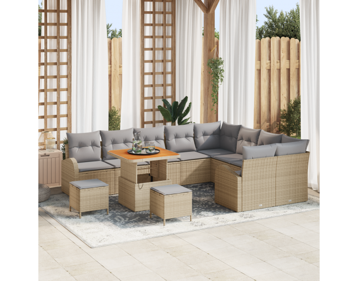 Sonata H 12 части градински диван комплект с възглавници бежов ратан