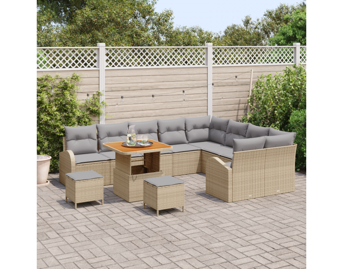 Sonata H 12 части градински диван комплект с възглавници бежов ратан