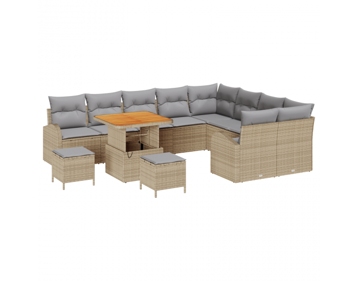 Sonata H 12 части градински диван комплект с възглавници бежов ратан