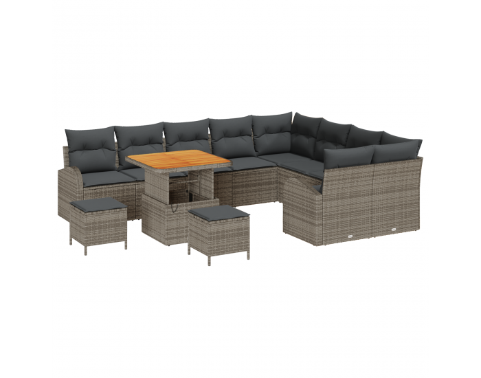 Sonata H 12 части градински комплект дивани с възглавници Сив Полиратан Акация