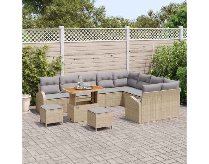 Sonata H 12 Частен Градински Диван Комплект с Възглавници Бежов Полиратан Акация