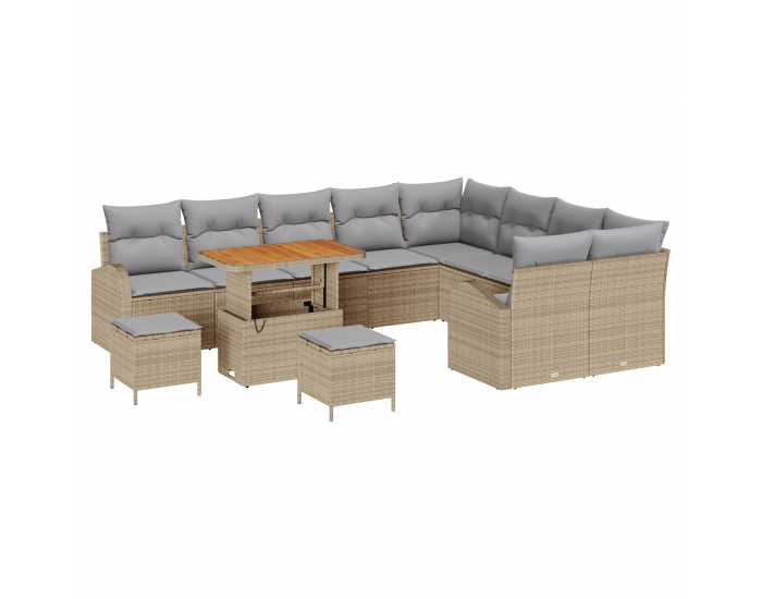 Sonata H 12 Частен Градински Диван Комплект с Възглавници Бежов Полиратан Акация