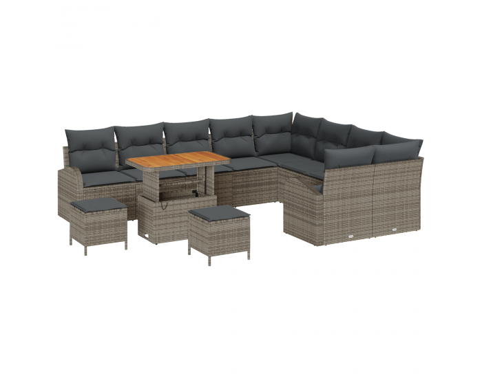 Sonata H 12 Частен Градински Диван Комплект с Възглавници Сиво Полирано Ратан Акация