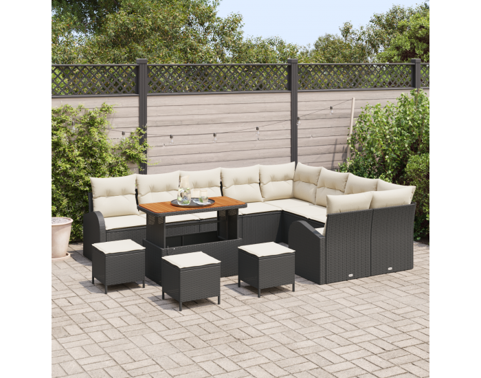 Sonata H 13 частен градински диван комплект с възглавници Черен полиратан акация