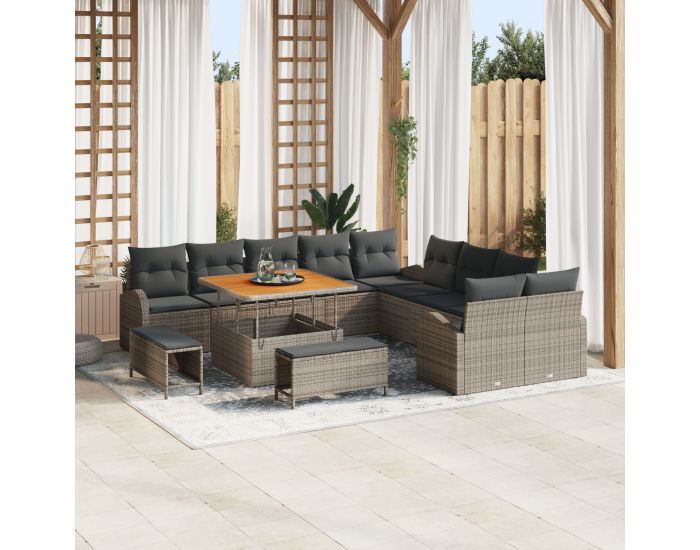 Sonata H 13 Членов Градински Комплект с Възглавници Сиво Полиестер от Върши и Акация