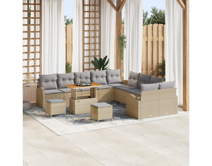 Sonata H 13 частен комплект градински диван с възглавници бежов полиратан акация