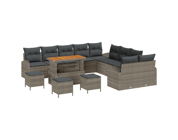 Sonata H 14 Членен Комплект Градински Диван с Възглавници Сив Полиратан Акация