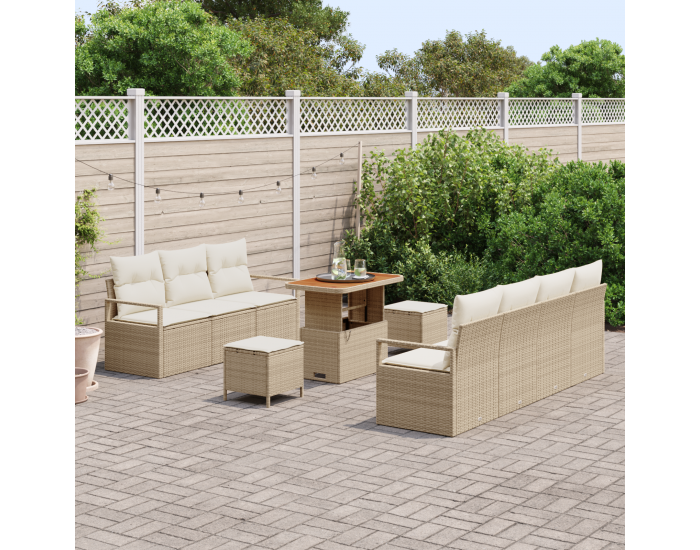 Sonata H 10 Часов комплект дивани за градина с възглавници Бежов Поли Ратан Акация