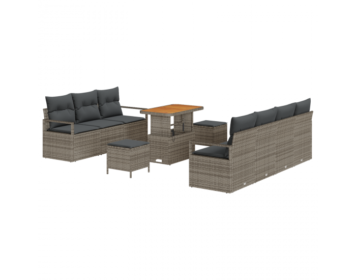 Sonata H 10 Часть Градински Диван Комплект с Възглавници Сив Поли Ратан Акация