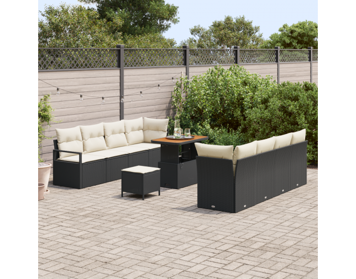 Sonata H 11 Часов Комплект за Канапе за Градина с Възглавници Черно Полирано Ратан Акация